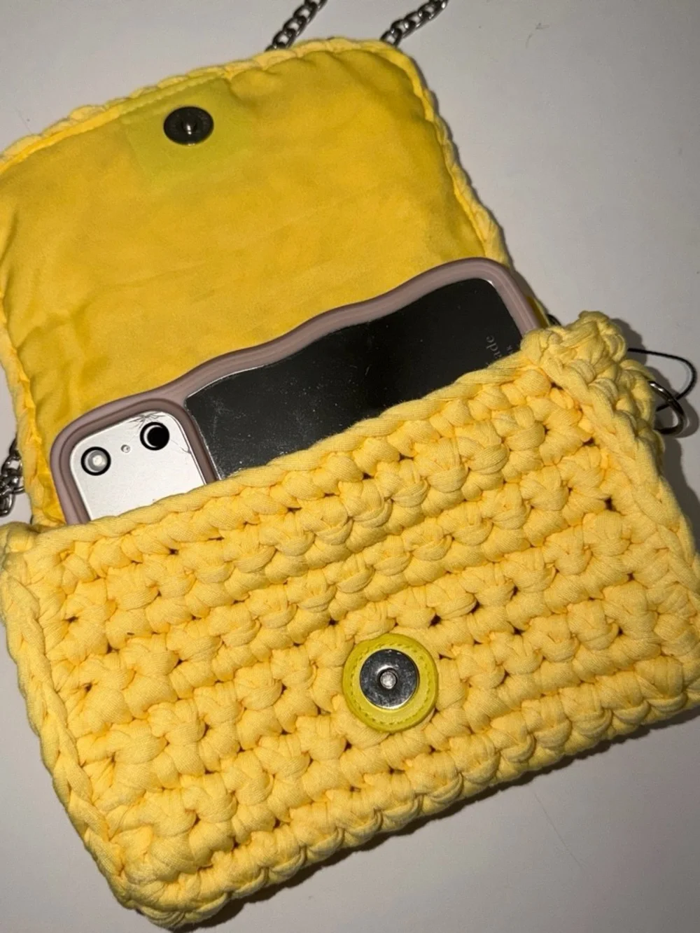 stradivarius Yellow Crochet Crossbody with Silver Chain